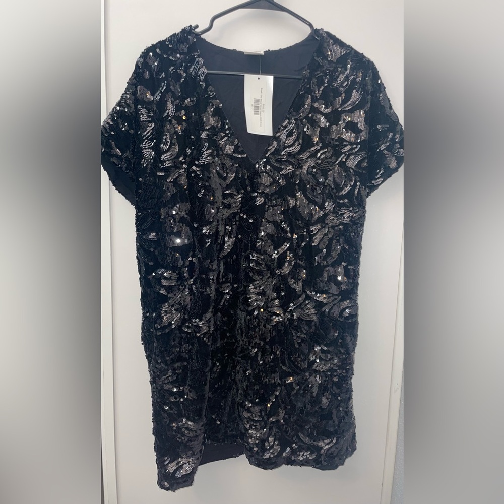 By Together Black and Silver Sequin Mini Shift Dress